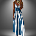 Aria - Elegant Sleeveless Striped Print Long Dress