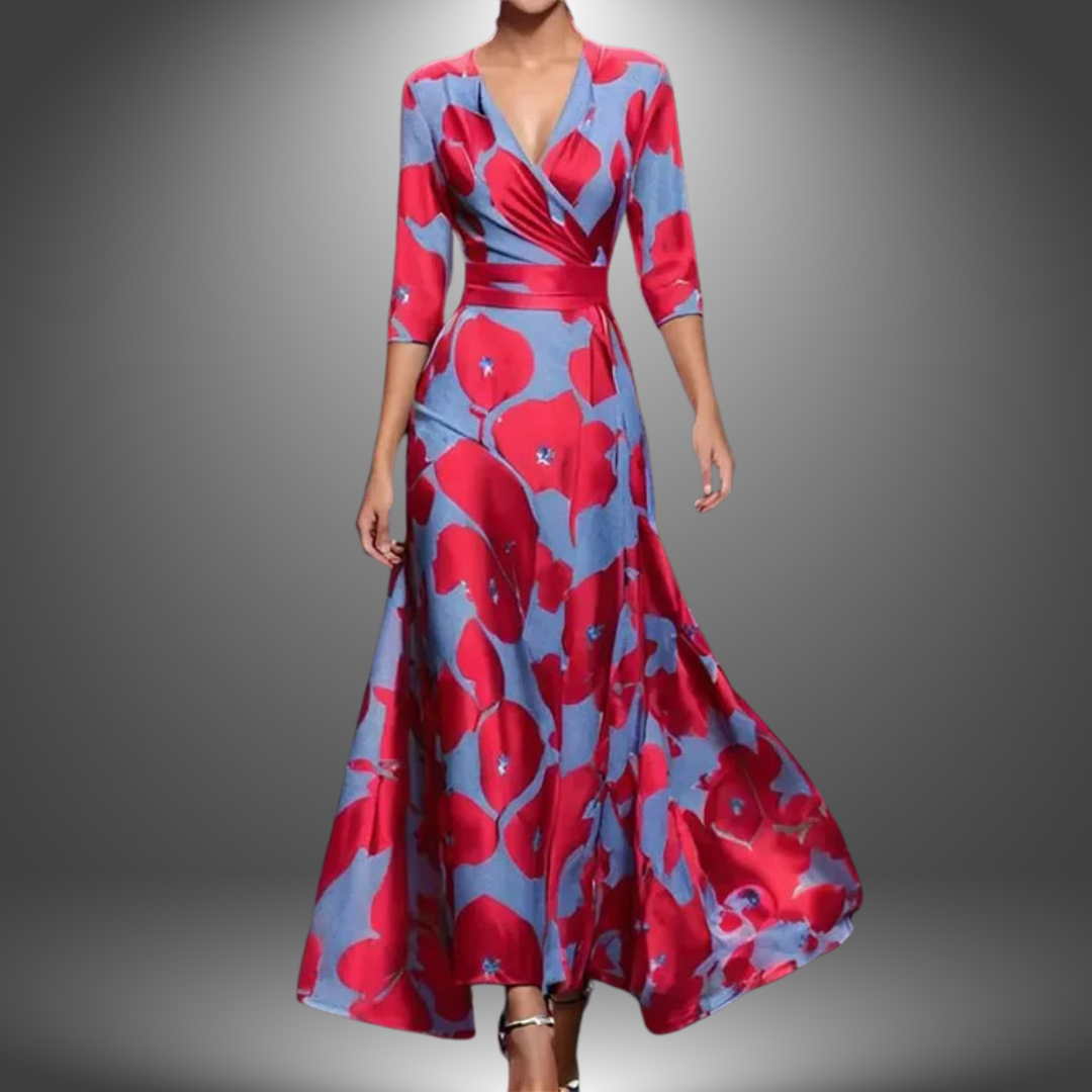 Zola - Fluttering V-neck Half Sleeve Bohemian Maxi Dress