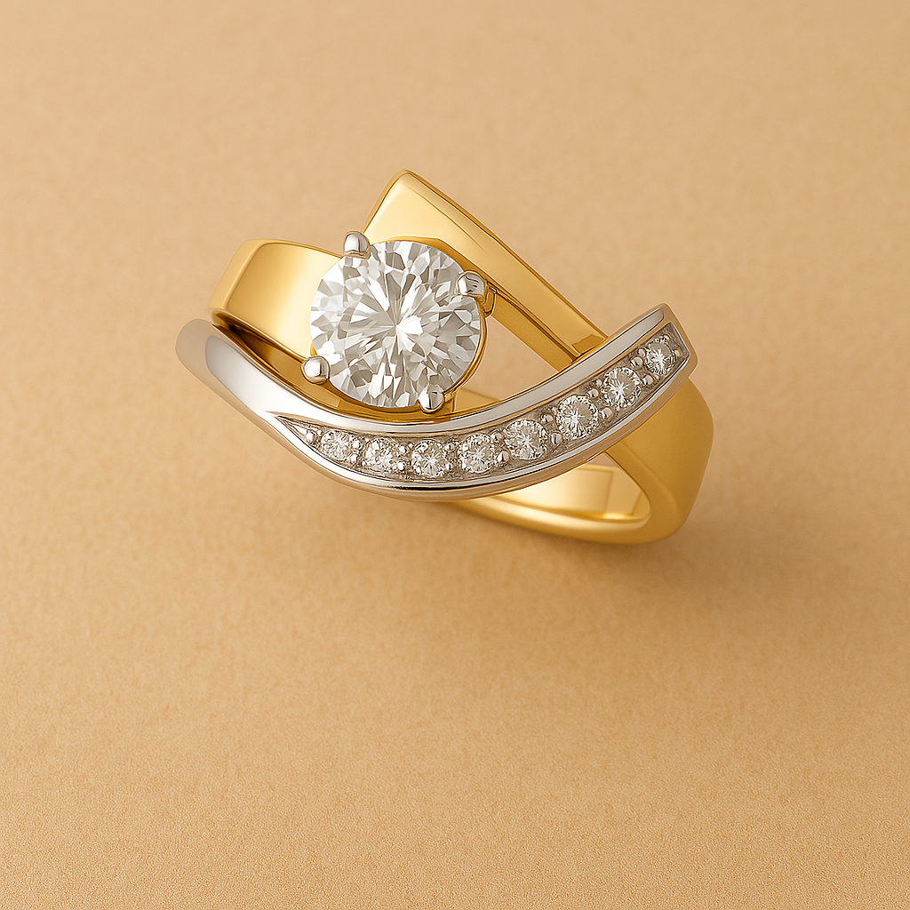 Vintage Irregular Gold & Silver Cubic Zirconia Ring