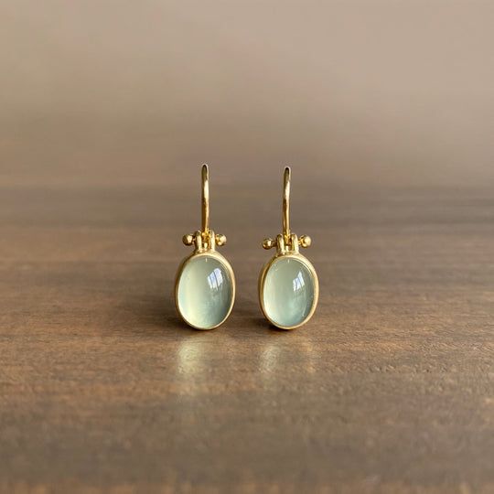 Vintage Green Moonstone Pierced Earrings