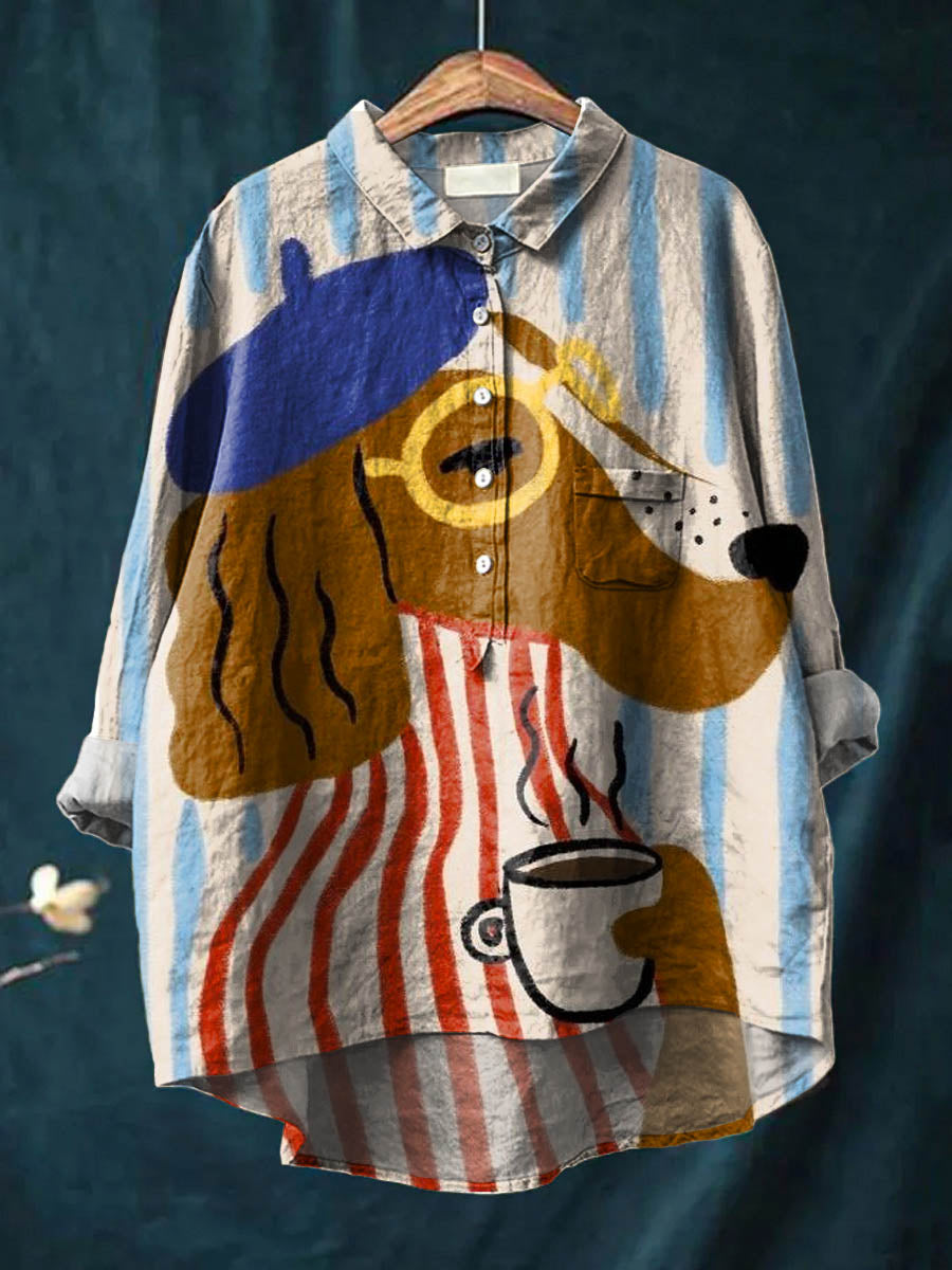 Charlie | Artistic Dog and Coffee Print Shirt