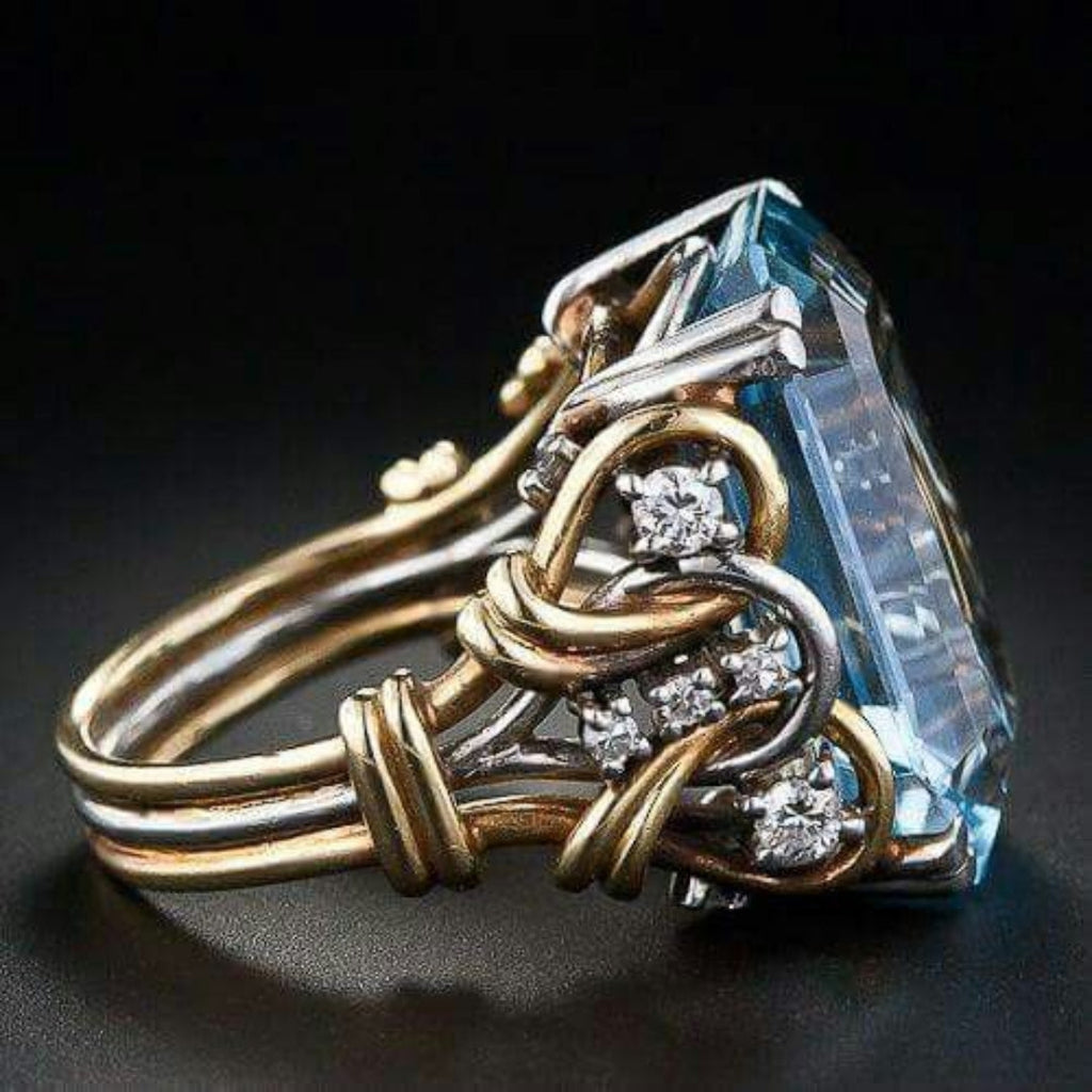 Vintage Blue Cubic Zirconia Layered Gold Ring