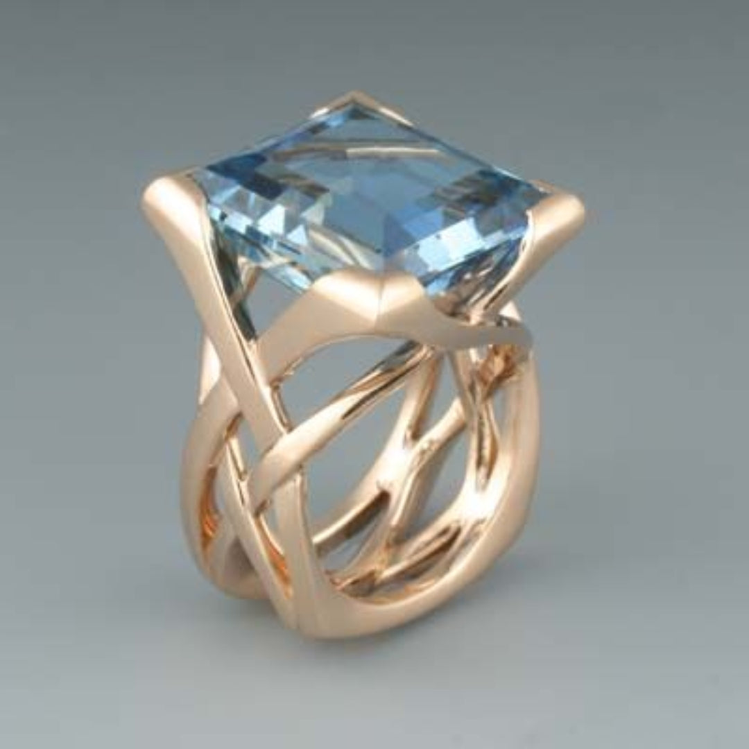 Vintage Rose Gold Blue Cubic Zirconia Ring