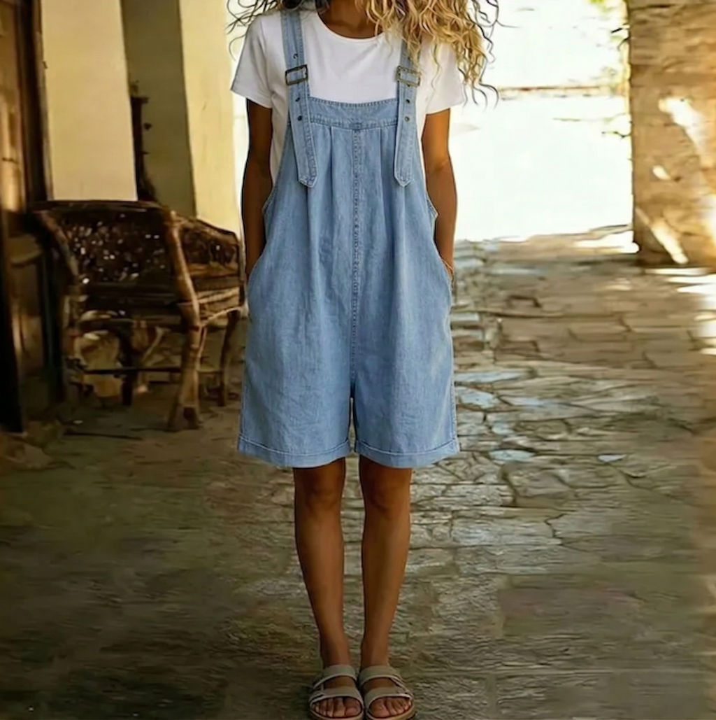Karin | Washed Soft Cotton Short Overalls