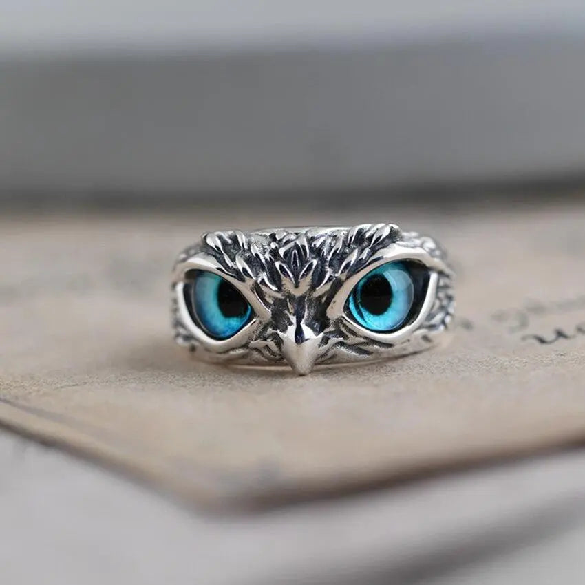 Adjustable Silver and Opal Lucky Owl Ring