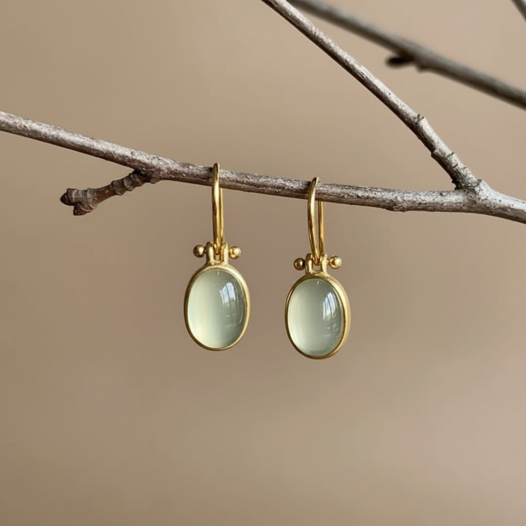 Vintage Green Moonstone Pierced Earrings