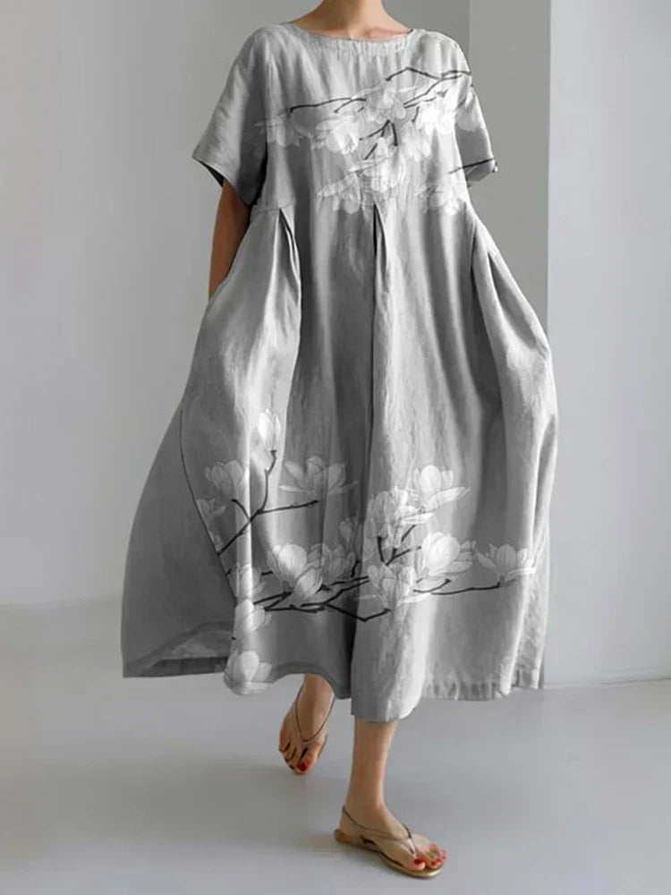 A dress with a delicate botanical pattern