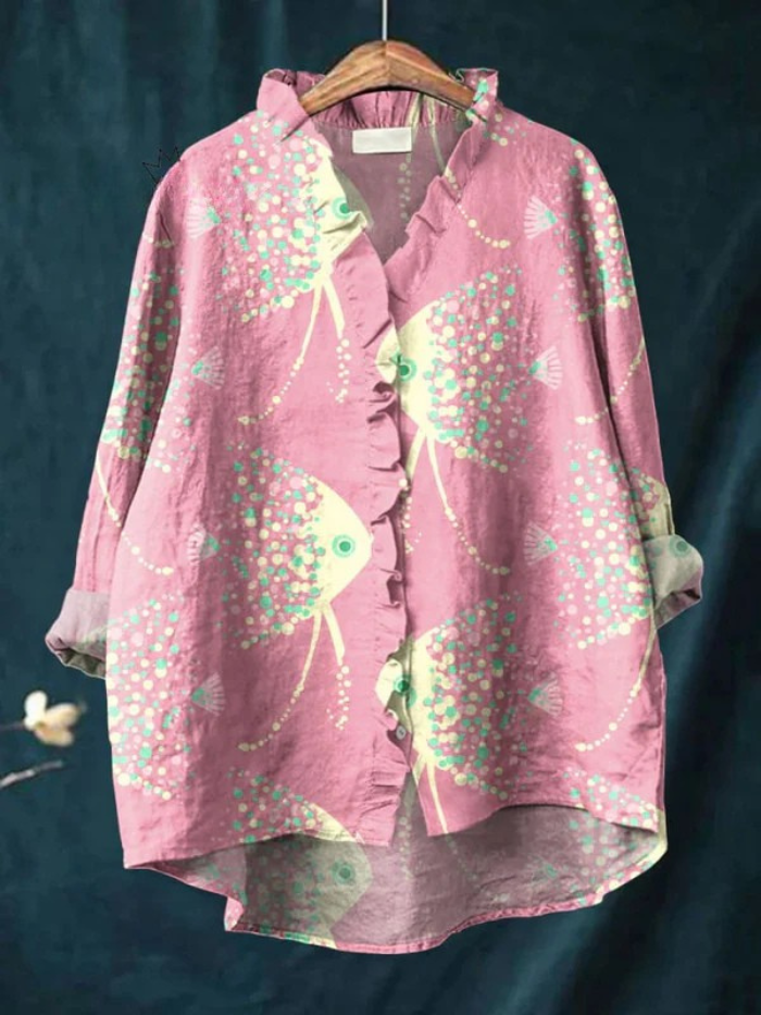 Ladies' Colorful Fish Ruffle Shirt