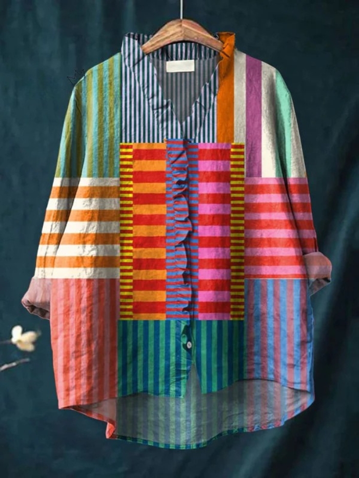 Women's Abstract Pattern Ruffle Shirt