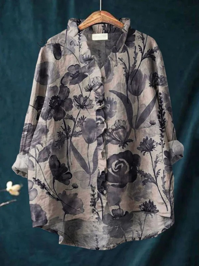 Women's Vintage Floral Ruffle Shirt