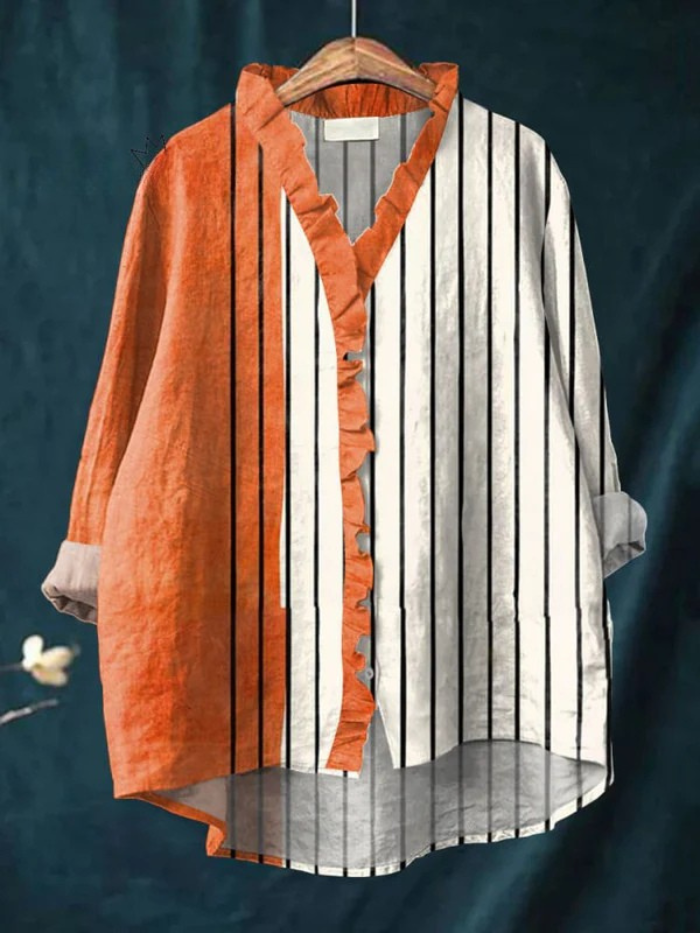 Women's Vintage Geometric Ruffle Shirt