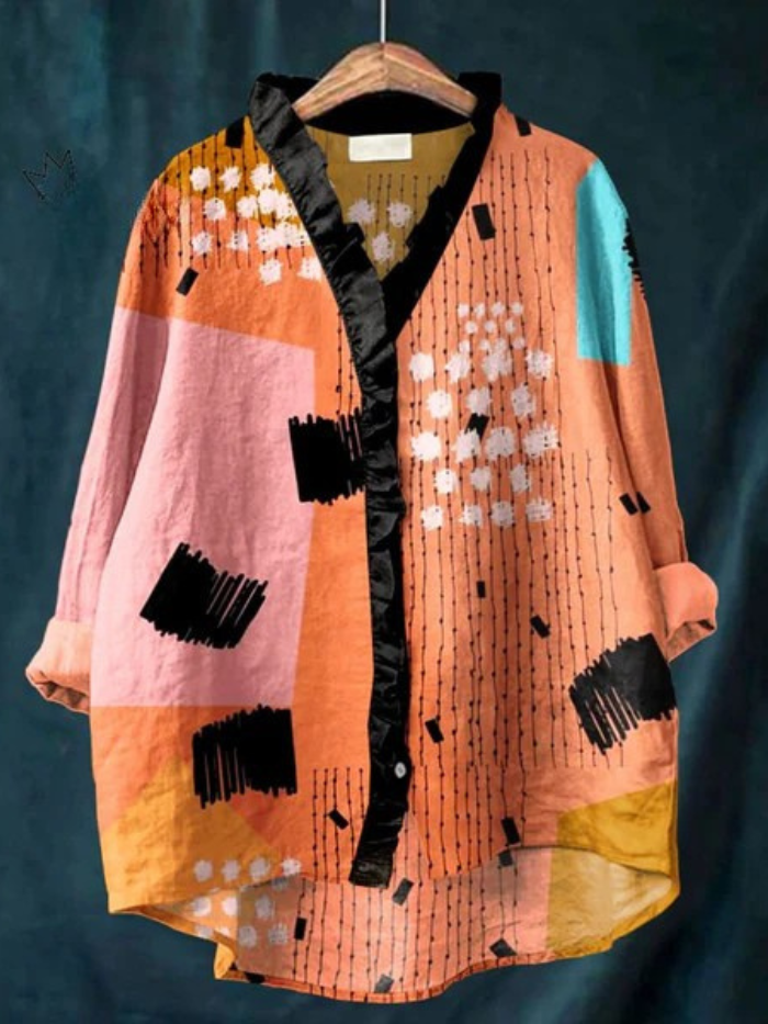 Women's Vintage Geometric Ruffle Shirt