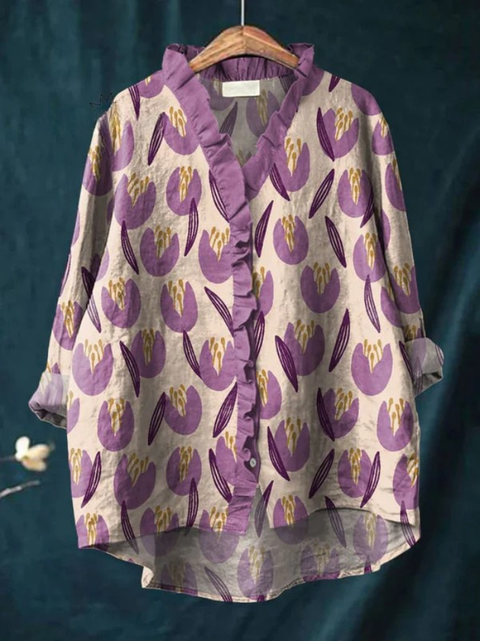 Women's Vintage Floral Ruffle Shirt