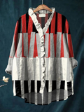 Women's Color Block Line Ruffle Shirt