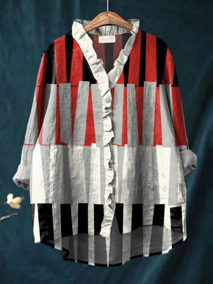 Women's Color Block Line Ruffle Shirt