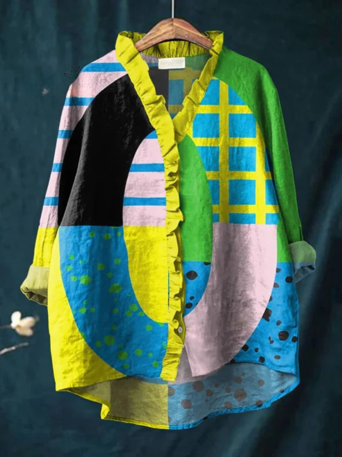 Women's Bright Striped Ruffle Shirt