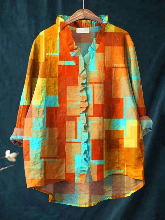 Women's Colorful Square Ruffle Shirt