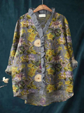 Women's Vintage Floral Ruffle Shirt