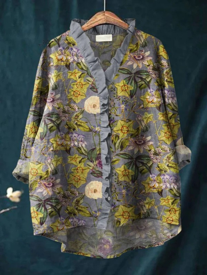 Women's Vintage Floral Ruffle Shirt