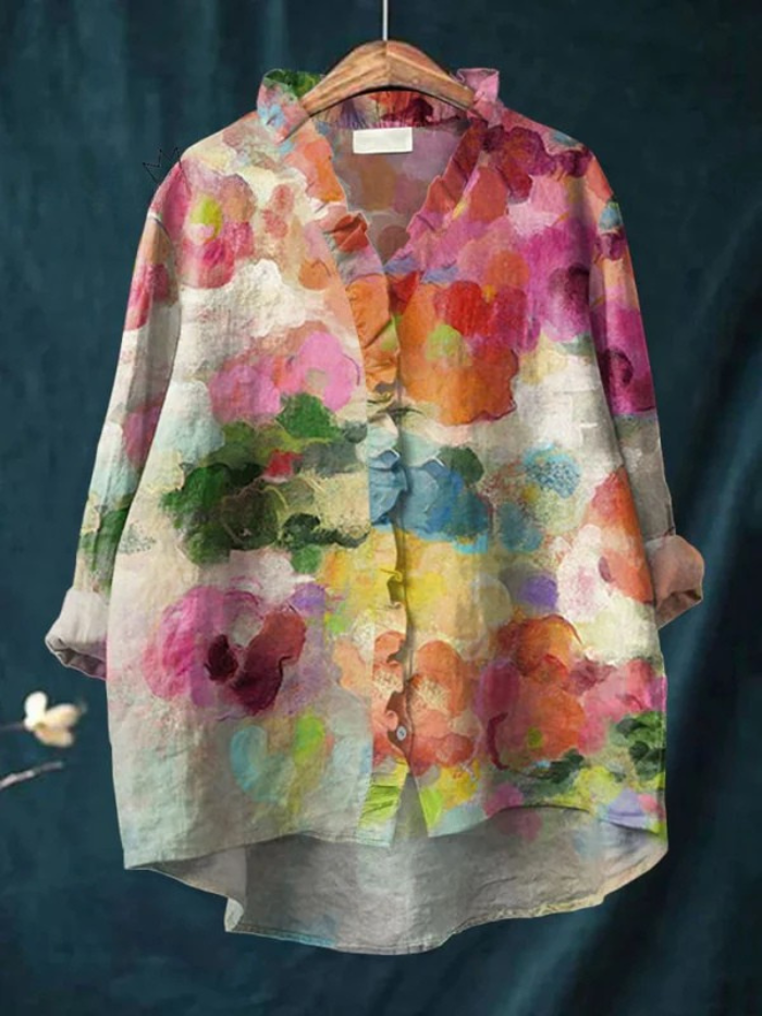 Women's Vintage Floral Ruffle Shirt