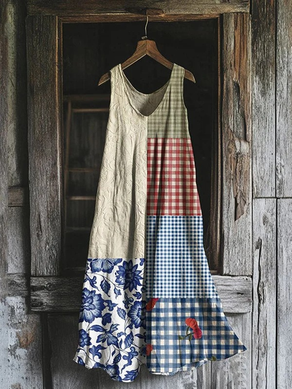 ヴィンテージ パッチワーク カラーブロック アートタンクドレス