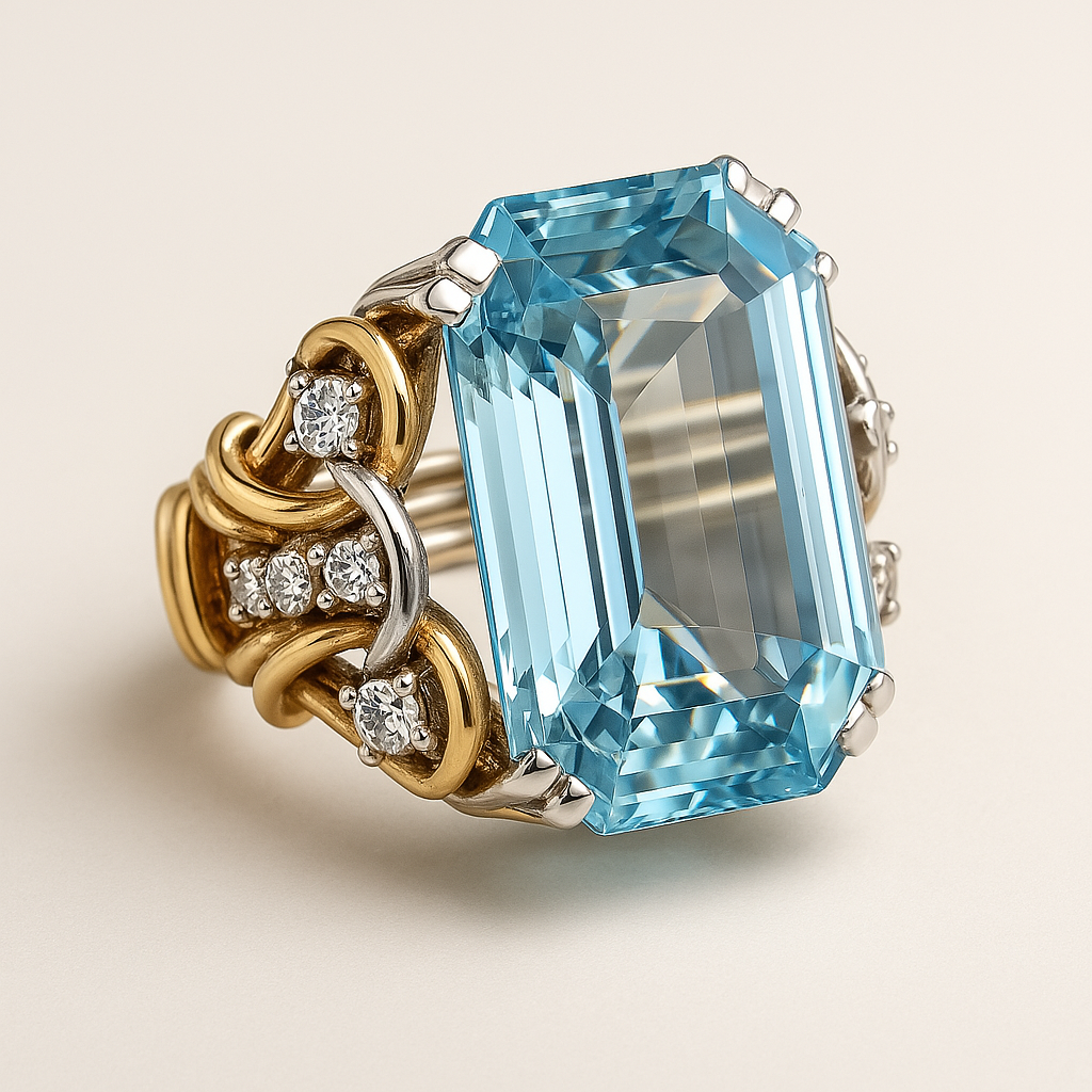 Vintage Blue Cubic Zirconia Layered Gold Ring
