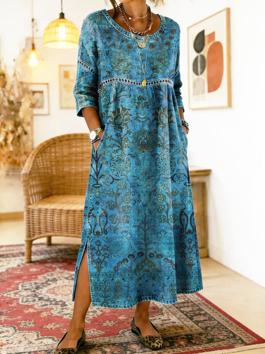 カーメン | 青いプリントドレス
