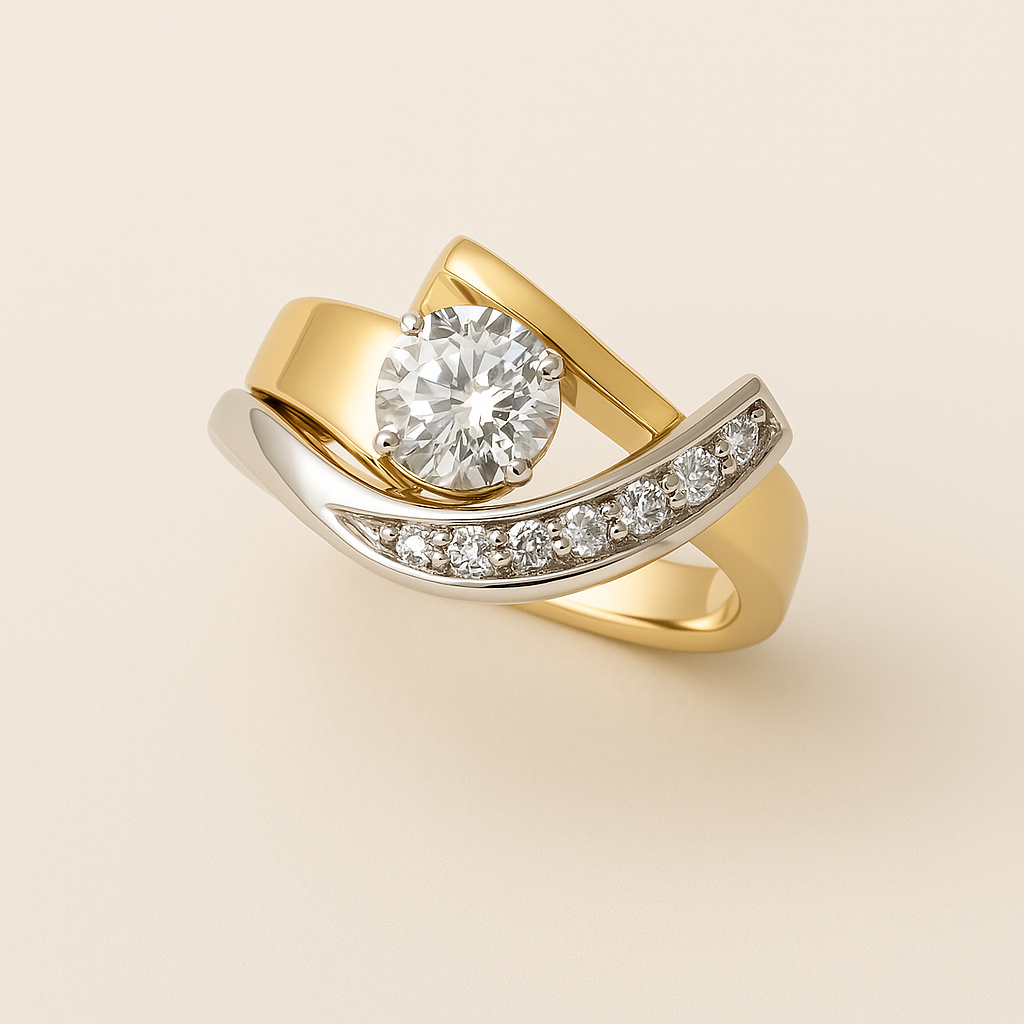 Vintage Irregular Gold & Silver Cubic Zirconia Ring