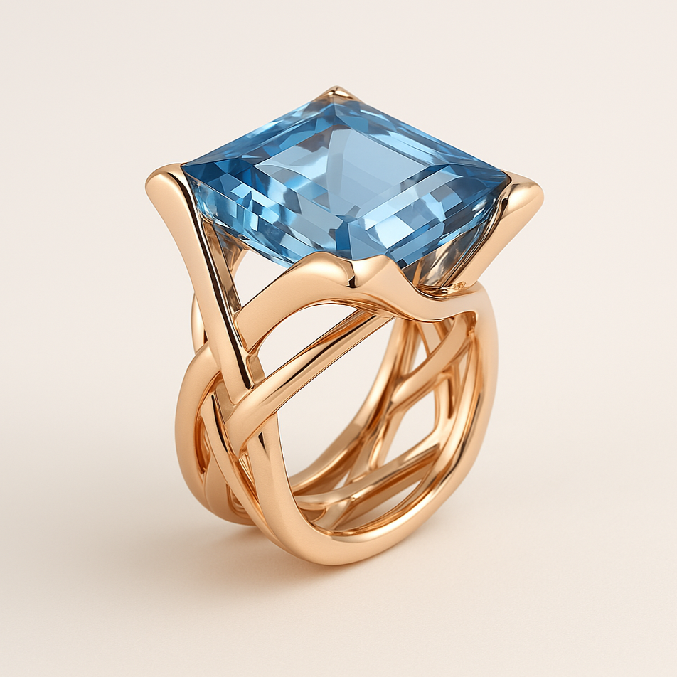 Vintage Rose Gold Blue Cubic Zirconia Ring