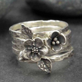 Vintage Flower Silver Layered Ring
