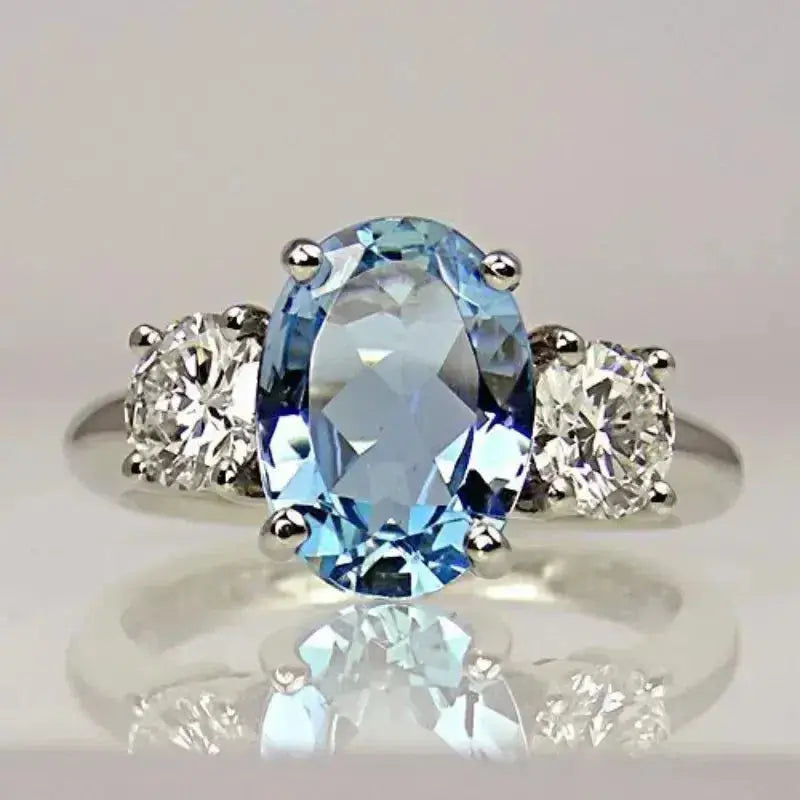 Sterling Silver Blue Diamond Crystal Ring
