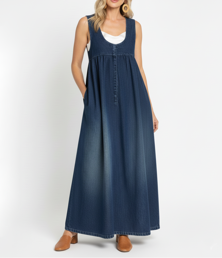 Sailor - Vintage Wash Soft Cotton Feel Denim Maxi Dress