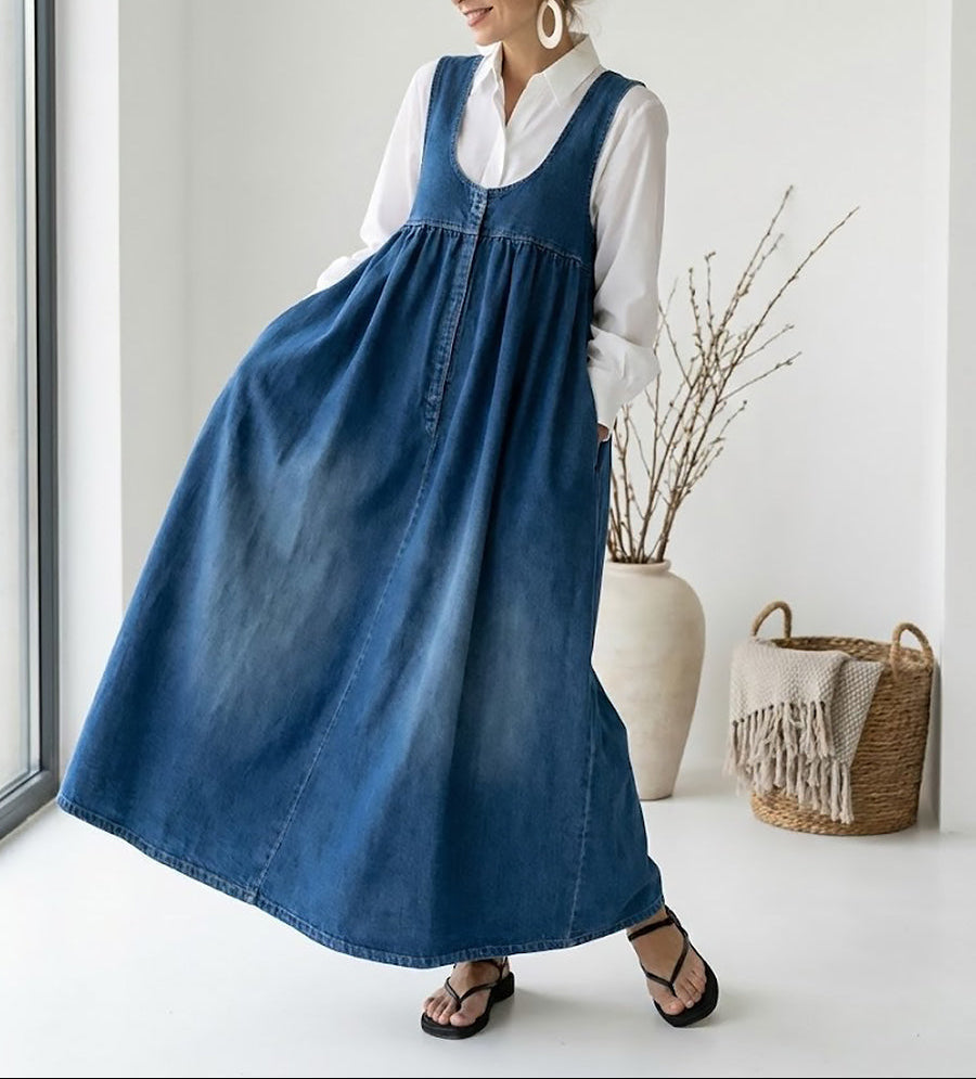 Sailor - Vintage Wash Soft Cotton Feel Denim Maxi Dress