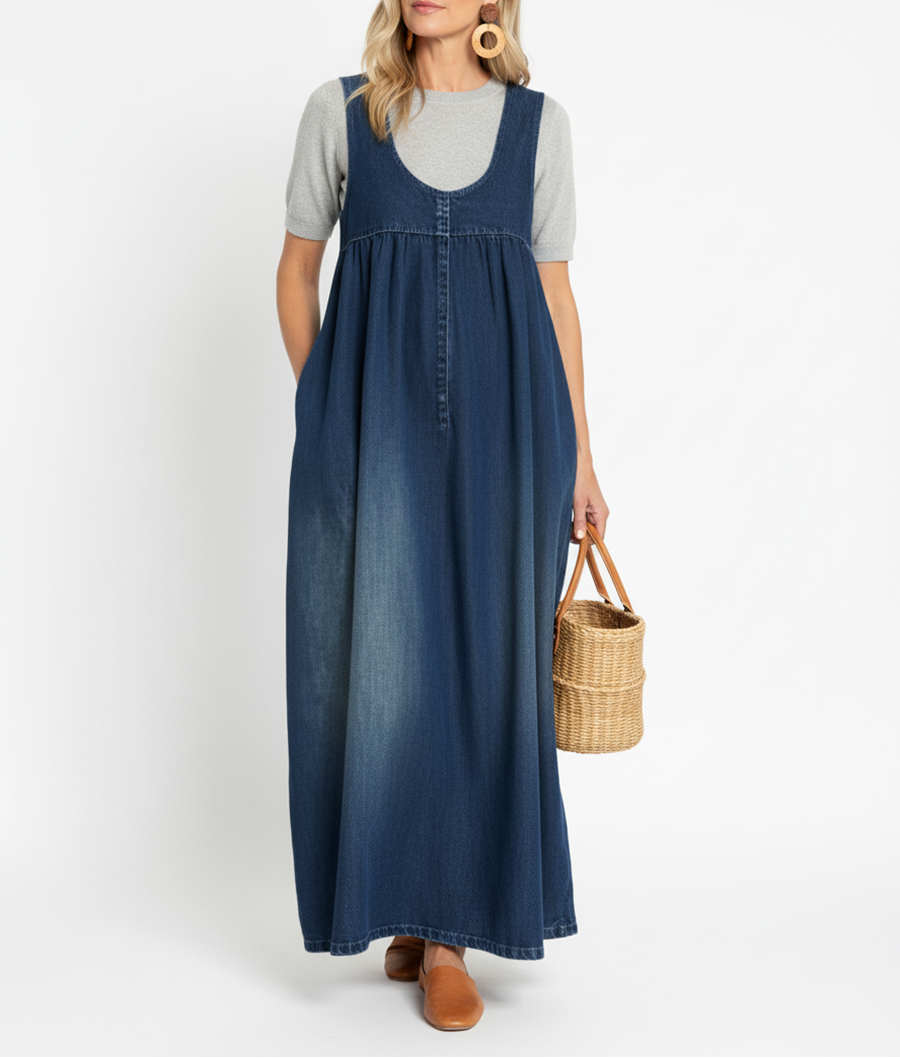 Sailor - Vintage Wash Soft Cotton Feel Denim Maxi Dress